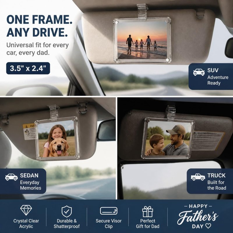 BST3CBABY 2 Pack Crystal Clear Car Visor Photo Frame for Polaroid Pictures, G-Force Magnetic Clip Holder That Won't Yellow or Slide, Personalized Car Accessory Gift