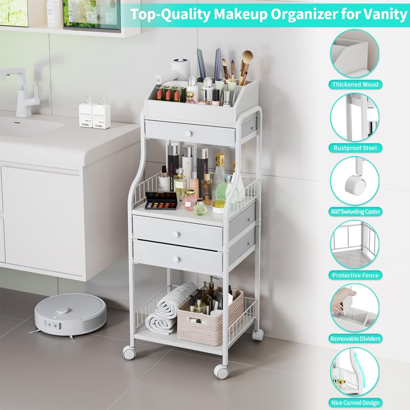 HapiRm Makeup Organizer Countertop with Drawer - Large Capacity Vanity Organizer with Dividers, Bathroom and Bedroom Desk Cosmetic Display Case for Storage Skincare, Makeup Brush, Dresser, Perfume