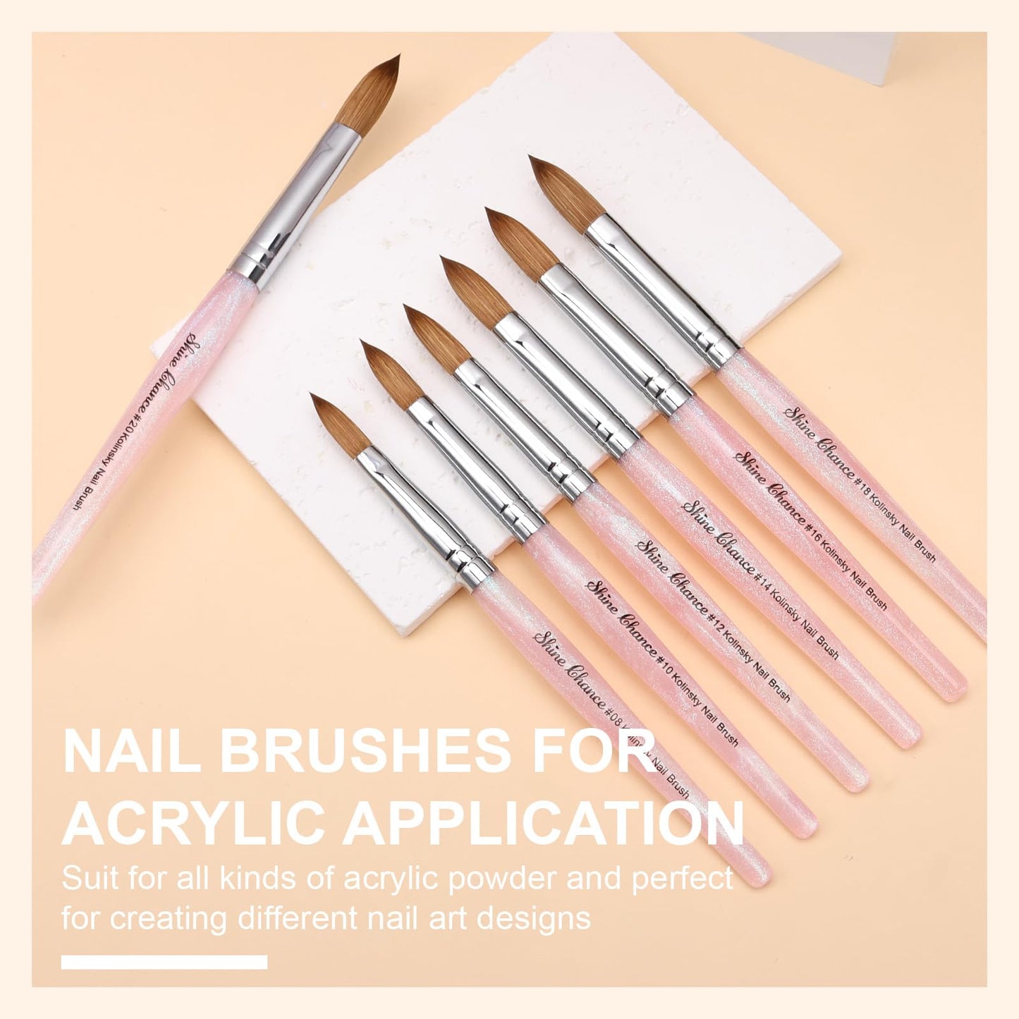 Acrylic Nail Brush Size 20, 100% Pure Kolinsky Nail Brush for Acrylic Application, Professional Nail Extension Manicure Tool Nail Drawing Pen for DIY Home Salon(Pink)