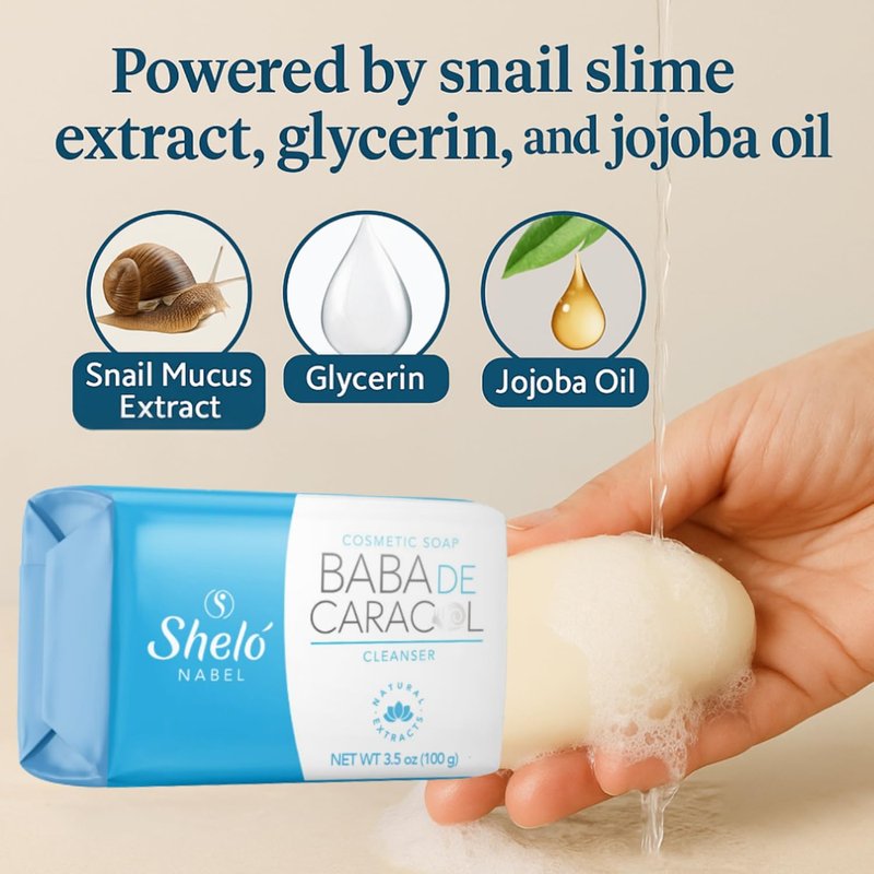Sheló NABEL Snail Mucus Facial & Body Soap – Hydrating Bar with Glycerin, Jojoba Oil & Marine Collagen – For All Skin Types – 3 piece 3.5 oz / 100 g
