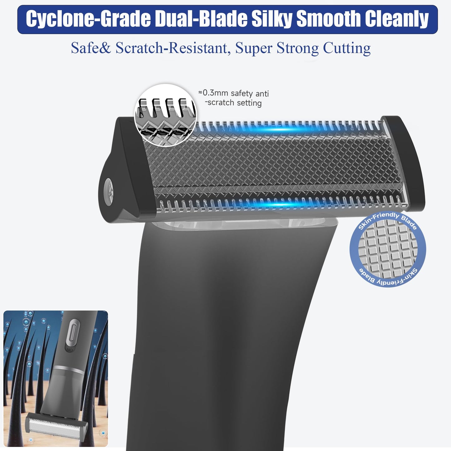 ULAIDO Body Hair Trimmer for Men, 4 in 1 Versatile Trimmer Shavers for Groin/Ball/Beard/Eyebrow/Nose/Ear Hair Shaver, USB-C Electric Pubic Hair Trimmer for Smooth Shaving with Storage Bag