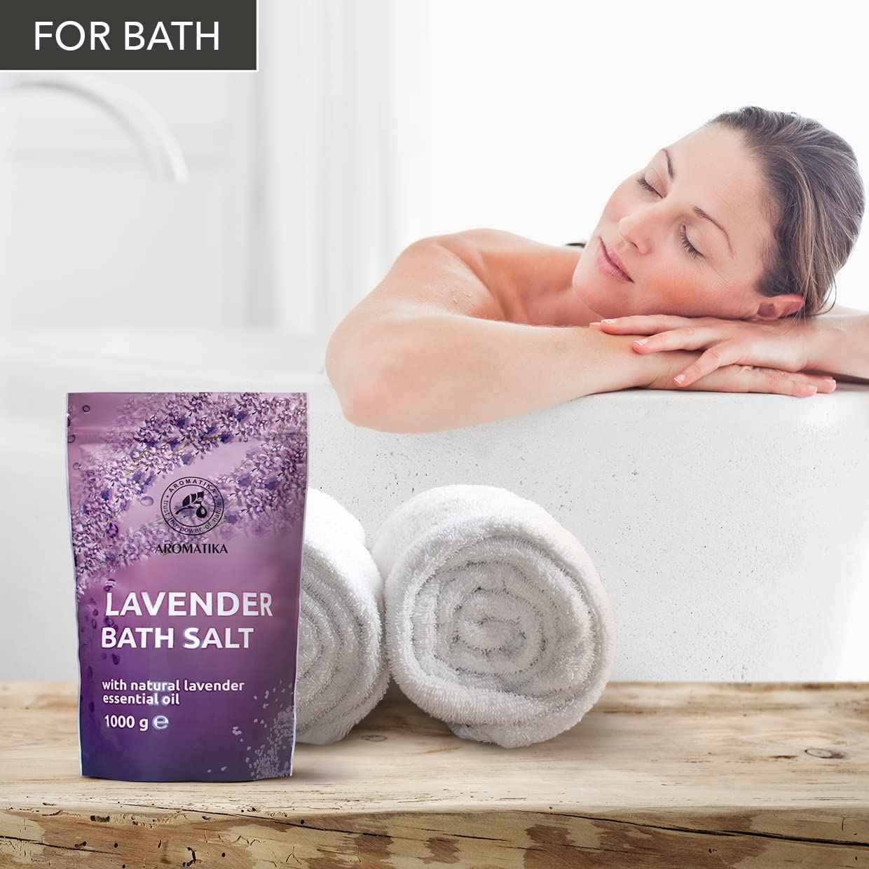Bath Sea Salt with Natural Lavender Essential Oil 35.0 Oz (zipper) - Lavender Bath Salts - Best for Good Sleep - Stress Relief - Beauty - Relaxing - Bathing - Body Care