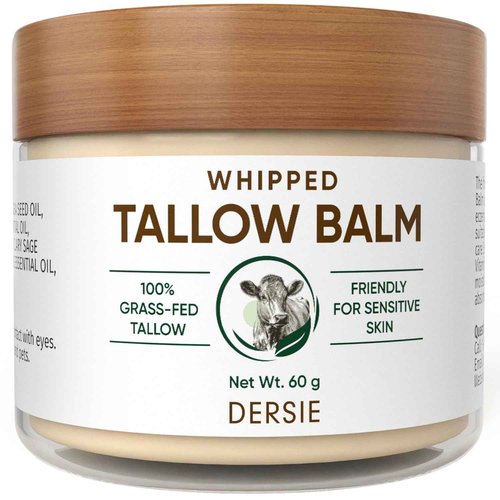 Dersie Whipped Tallow Cream: 100% Grass-Fed Beef Tallow Cream for Deep Hydration, Skin Barrier Repair, Soothing - Tallow Moisturizer for Face & Body for Women, Men & Kids (2.1 oz)