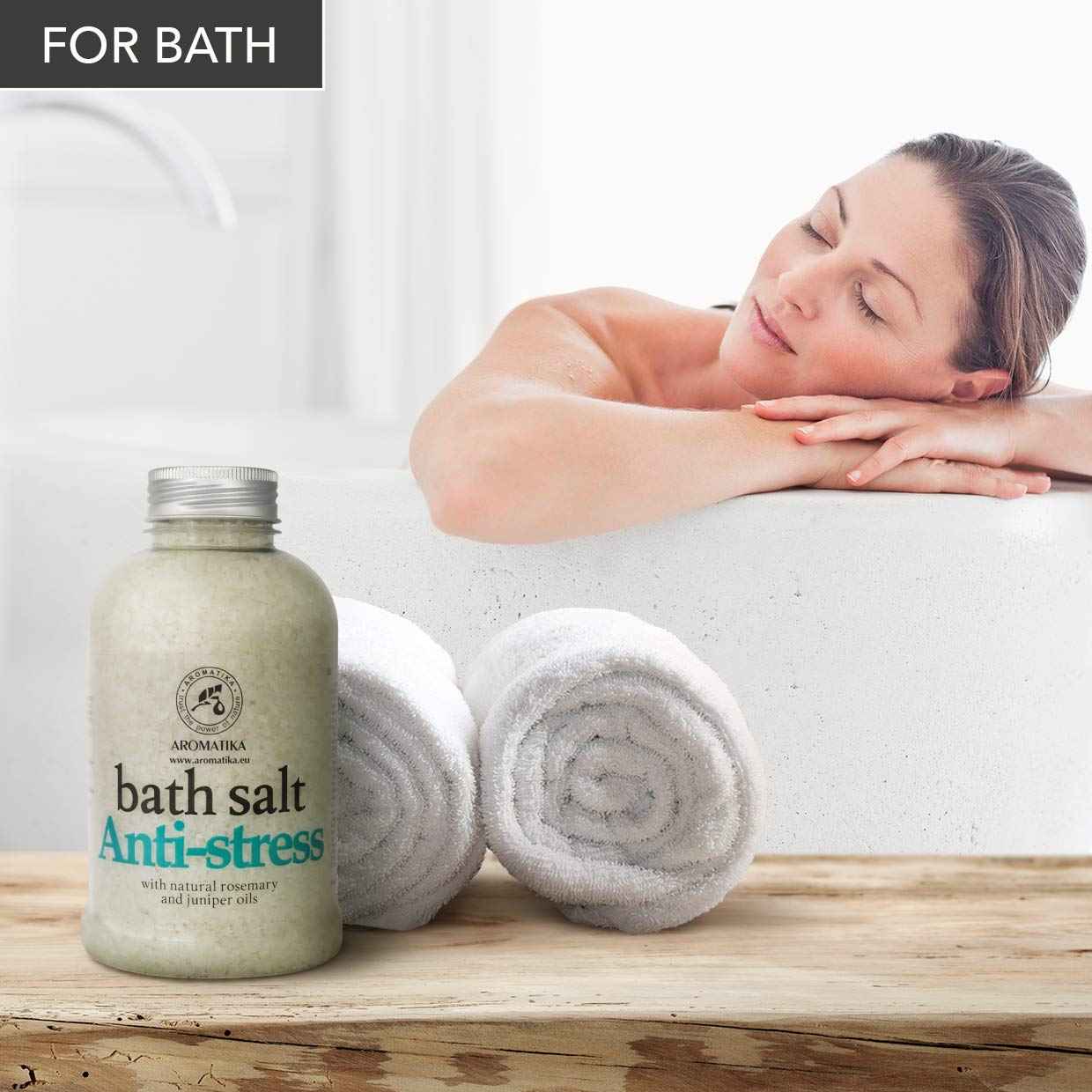 De-Stress Bath Salt 21.16 Oz w/Natural Rosemary & Juniper Oils - Natural Bath Sea Salts 600g - Best for Good Sleep - Relaxing - Calming - Body Care - Beauty - Aromatherapy