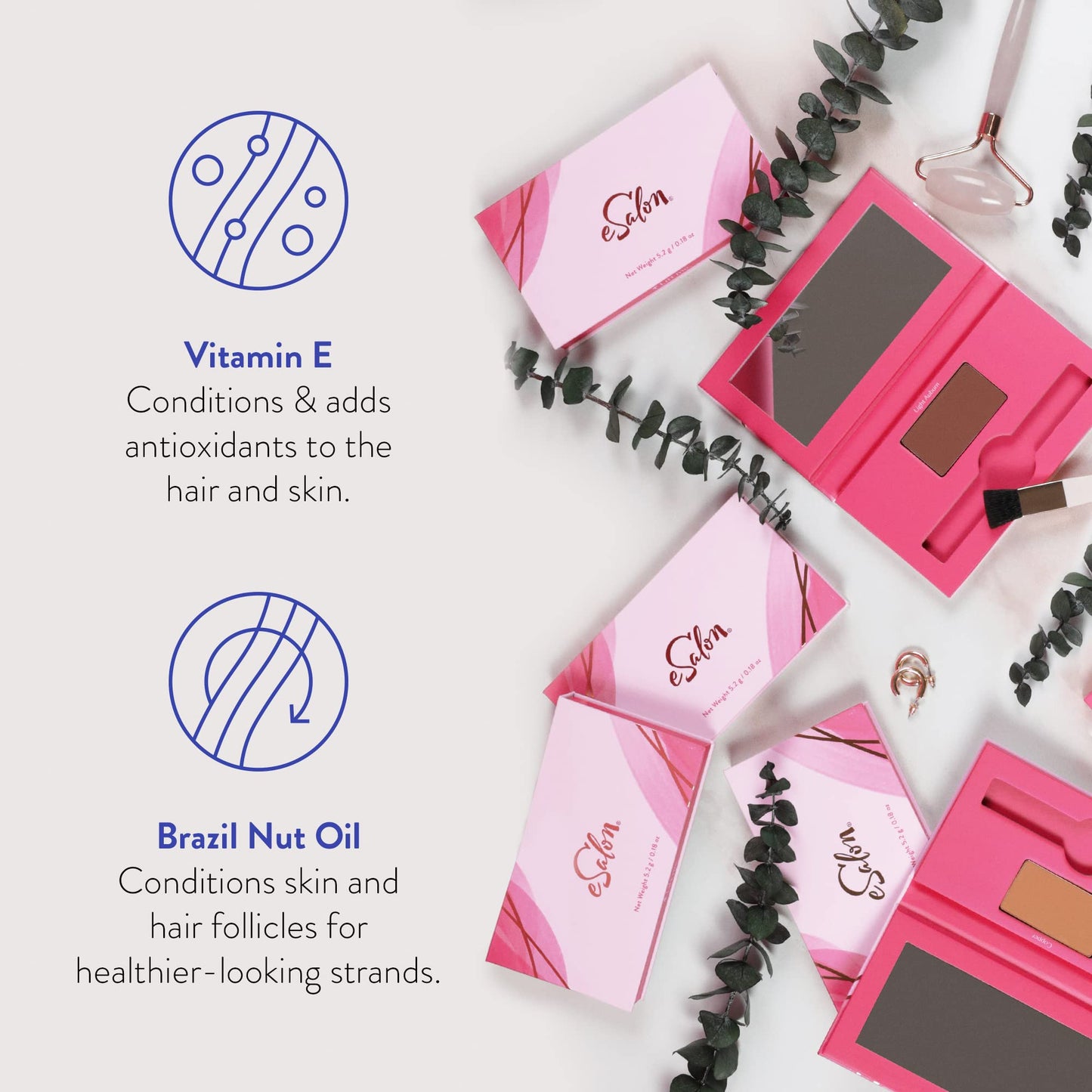 eSalon Root Touch Up + Brow Powder, Conceal & Cover (Strawberry) - Hairline Powder for Women - Scalp Concealer & Filler for Thinning & Gray Hair Coverage - Creates Thicker & Fuller-Looking Hair