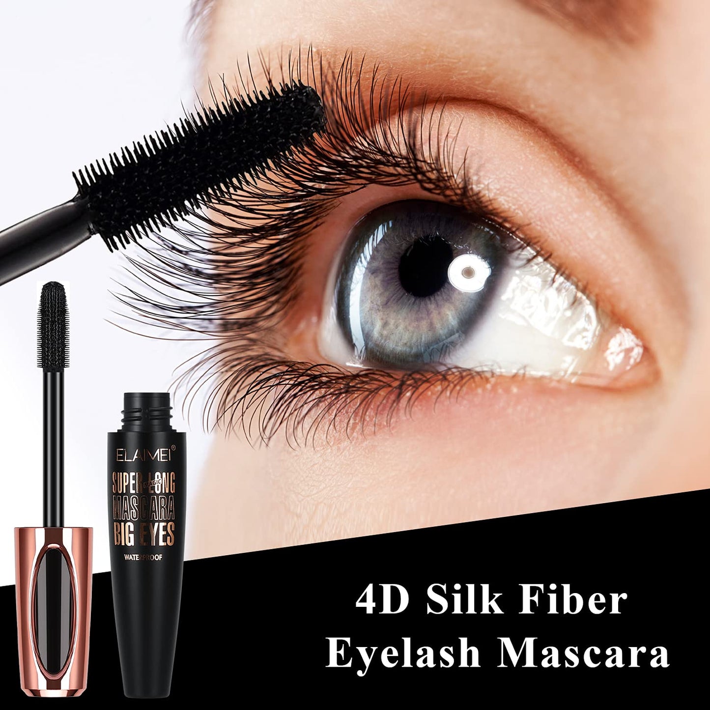 Volume & Length Mascara - 2 Pack Black Waterproof 4D Silk Fiber for Long-Lasting Glamour