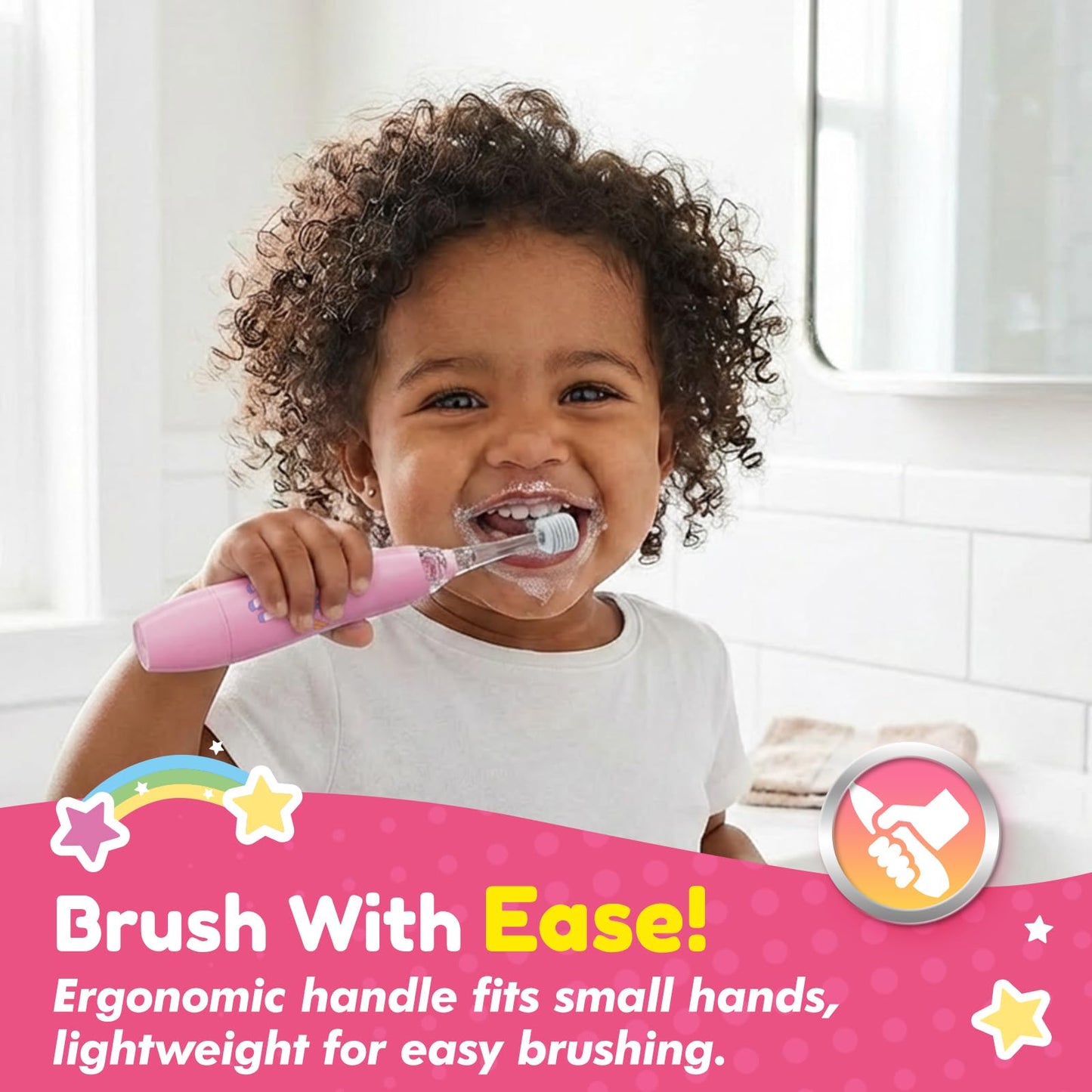 ReDISEN Electric Toothbrush for Kids Toddler 1-5 Years, Unicorn Toothbrush with LED Light, 360° Sonic Baby Toothbrush, 2 Min Timer, Gentle Vibration, Pink Unicorn Design for Girls