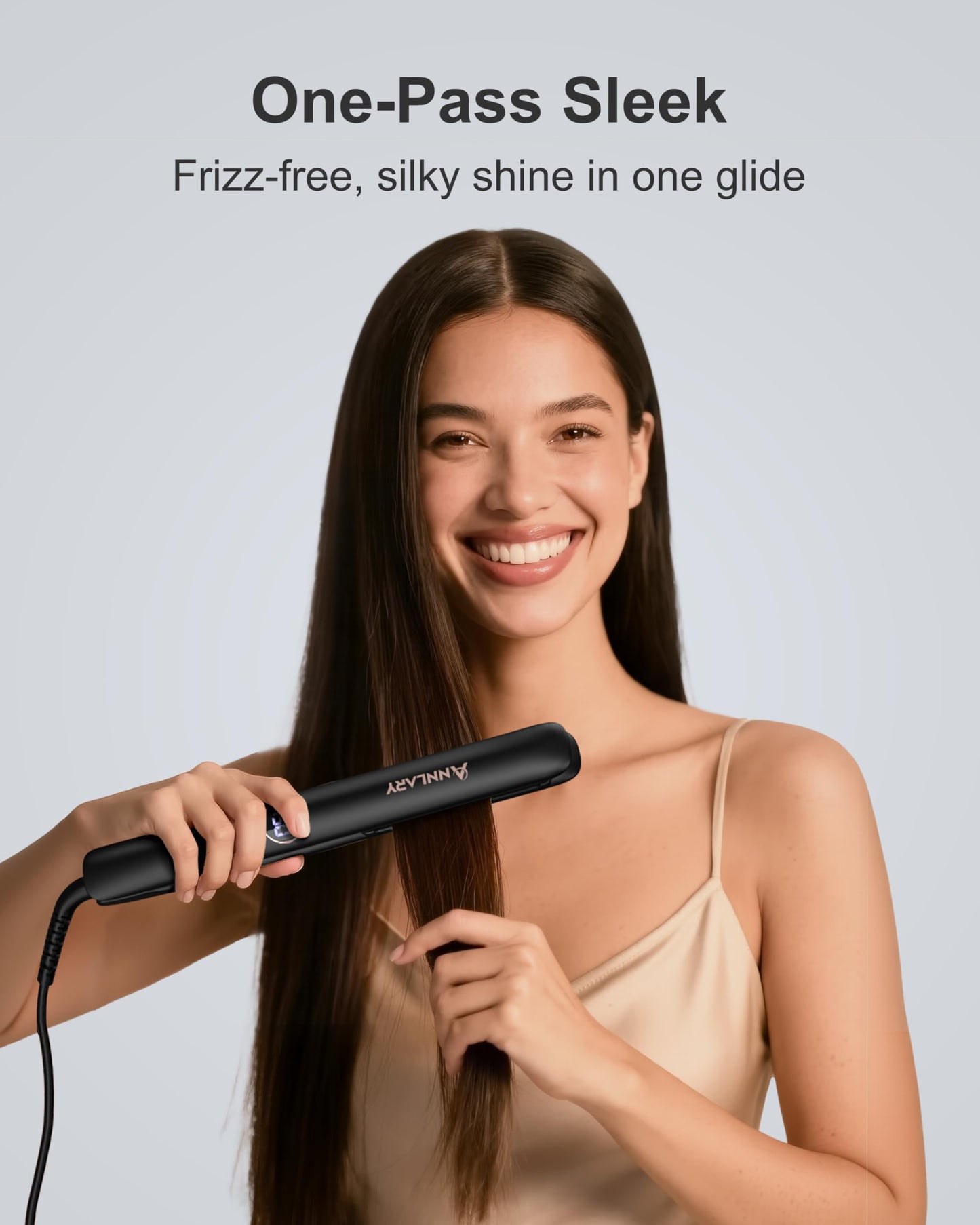 Annlary Hair Straightener, 1 Inch Flat Iron Hair Straightener and Curler 2 in 1, Professional Ceramic Ionic Dual Voltage Flat Iron with Anti-Iron Silicone for Less Frizz, Shinier & Smoother Hair