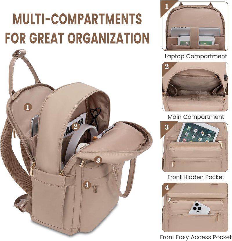LOVEVOOK Laptop Backpack for Women - Stylish 15.6-Inch Waterproof Bag with USB Port | Vintage Travel Daypack