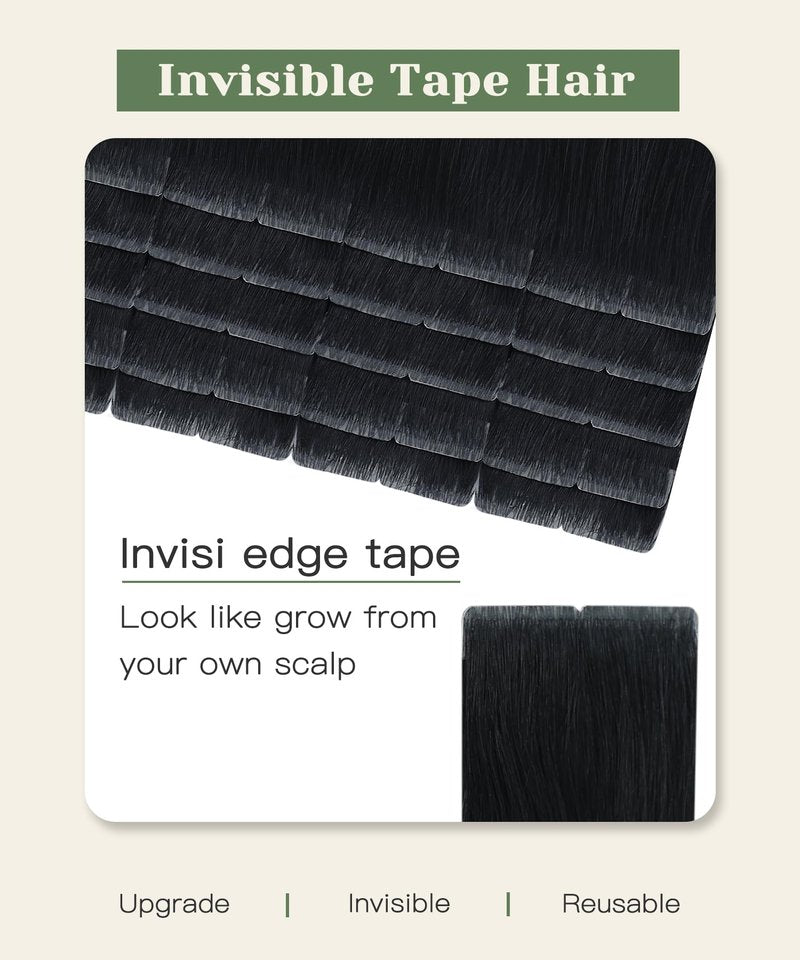 SURNEL Injected Tape in Hair Extensions 14 Inch Natural Real Human Hair Extension Jet Black Upgraded Seamless Remy Invisible Tape in Extensions 20Pcs 30g(#1,14)
