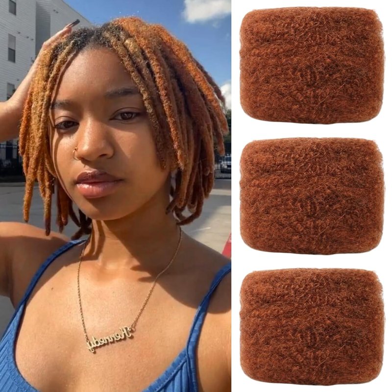 Afro Kinky Bulk Human Hair for Dreadlock Extensions - 100% Human Hair, 3 Packs, 90g | Ginger, 8 Inch