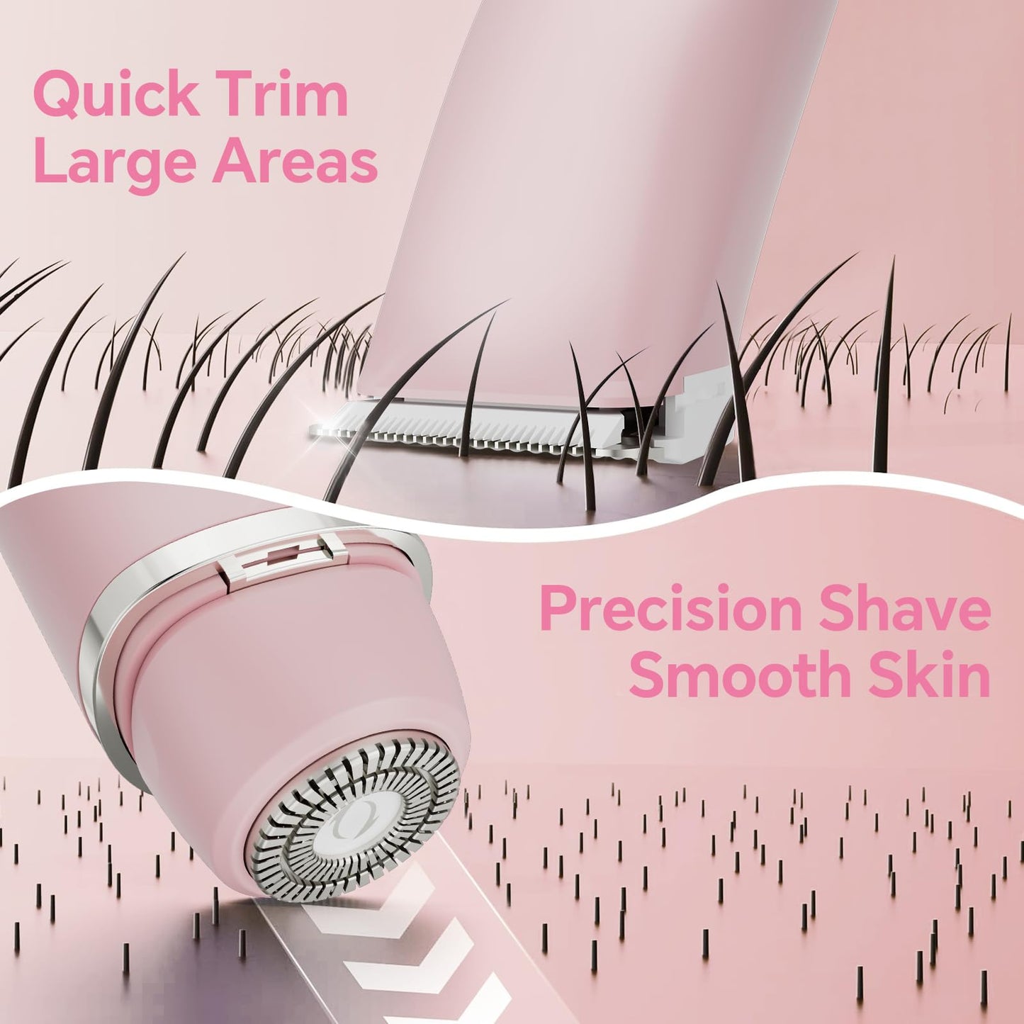 Bikini Trimmer for Women - 2 in 1 Dual Head Electric Razor, Painless Pubic & Body Hair Remover for Face, Legs, Underarms, IPX6 Waterproof, Cordless Rechargeable for Travel, Gift for Her(Pink+Purple)