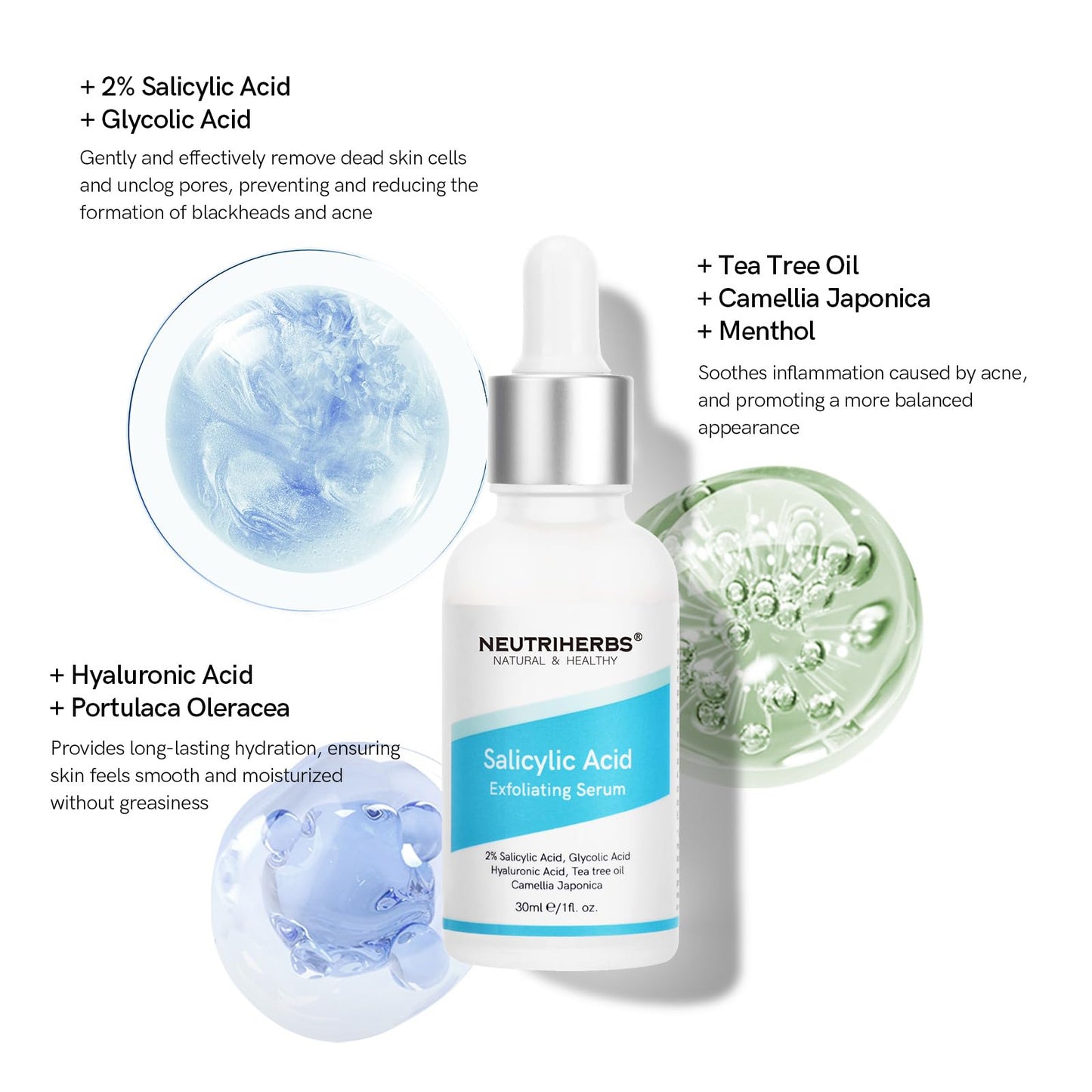 NEUTRIHERBS Salicylic Acid Exfoliating Serum, Unclogged And Minimized Pores, Face Serum For Acne Prone & Oily Skin - 1 fl oz