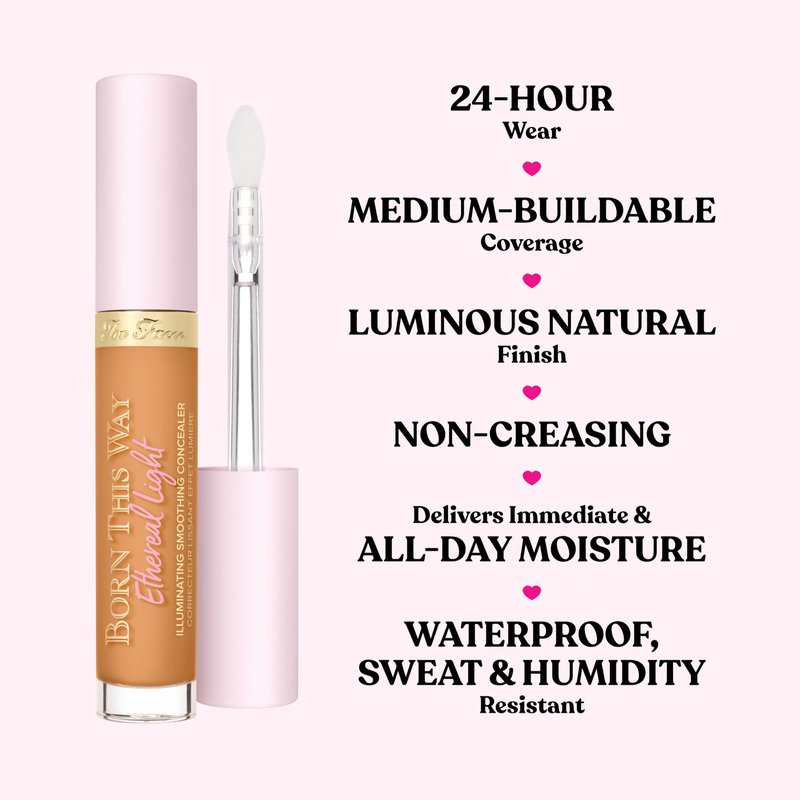 Too Faced Born This Way Ethereal Light Illuminating Smoothing Concealer | With Hyaluronic Acid, Conceals + Brightens Dark Circles, Non-Creasing + Waterproof, 0.16 Fl Oz, Pecan