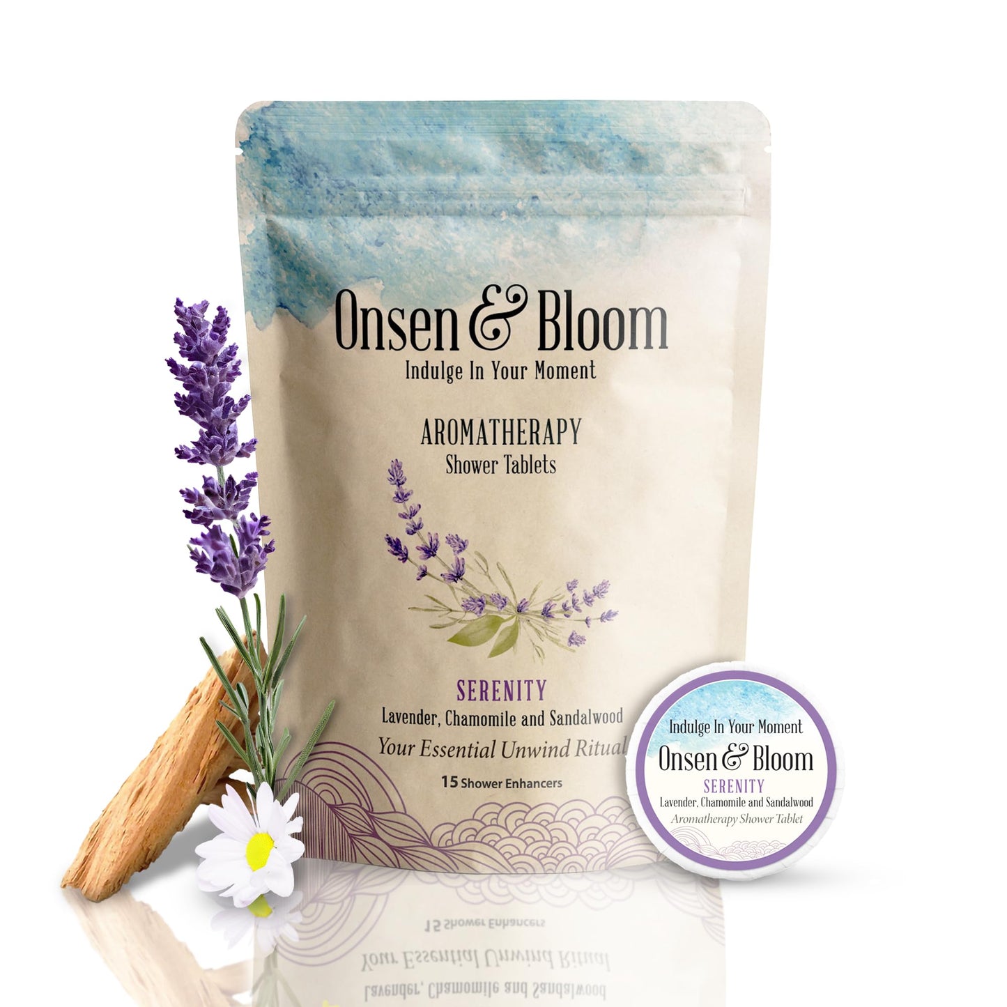 Serenity Aromatherapy Shower Steamers 15-Pack – Lavender, Chamomile & Sandalwood Essential Oils –Perfect for Relaxation, Stress Relief & Better Sleep – Self-Care Gift for Women & Men