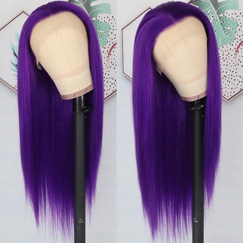 Lezaxiu Purple Synthetic Hair Wigs Long Straight Hair Natural Dark Purple Color Wig Heat Resistant Fiber Hair Wigs for Fashion Women