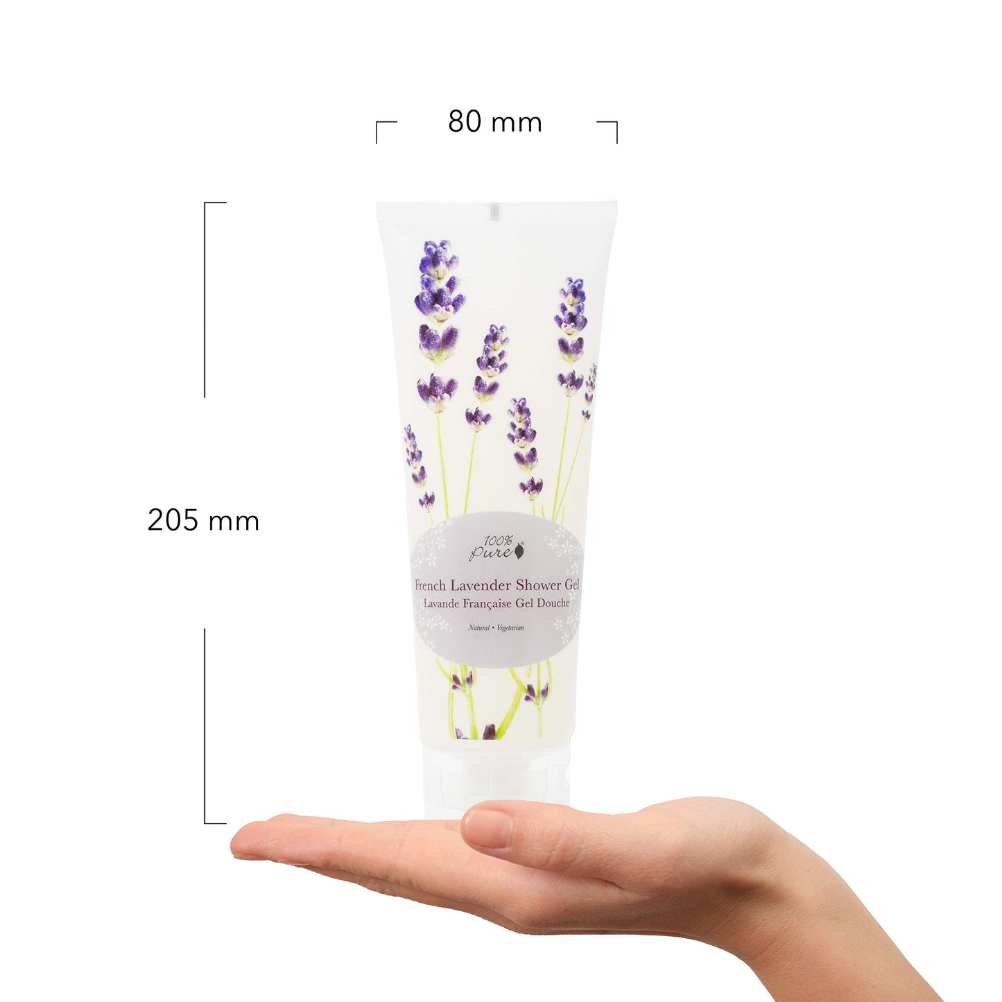 100% PURE French Lavender Shower Gel Natural Foaming & Hydrating Body Wash - Deeply Moisturizing Gentle Soap Cleanser for All Skin Types, Even Sensitive - Gluten-Free - 8 Fl Oz