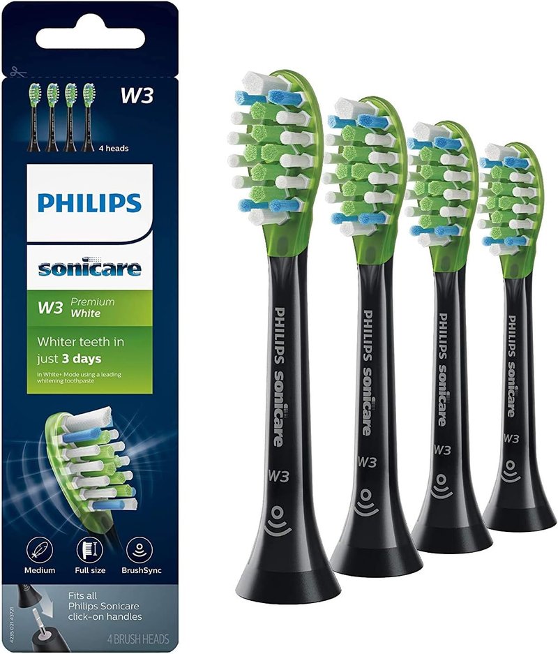 Philips Sonicare W3 Premium White Replacement Toothbrush Heads - 4 Pack, Black, HX9064/95