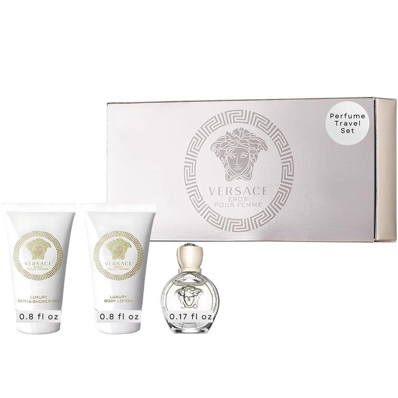 Versace Eros Pour Femme Perfume for Women Travel Mini Gift Set- EDP, Shower Gel, Body Lotion