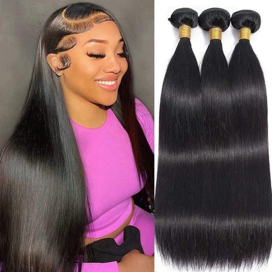 Straight Bundles Human Hair 14 16 18 Inch Deals Brazilian Weave 100% Unprocessed Virgin Remy Double Machine Weft Human Hair 3 Bundles Straight Natural Color