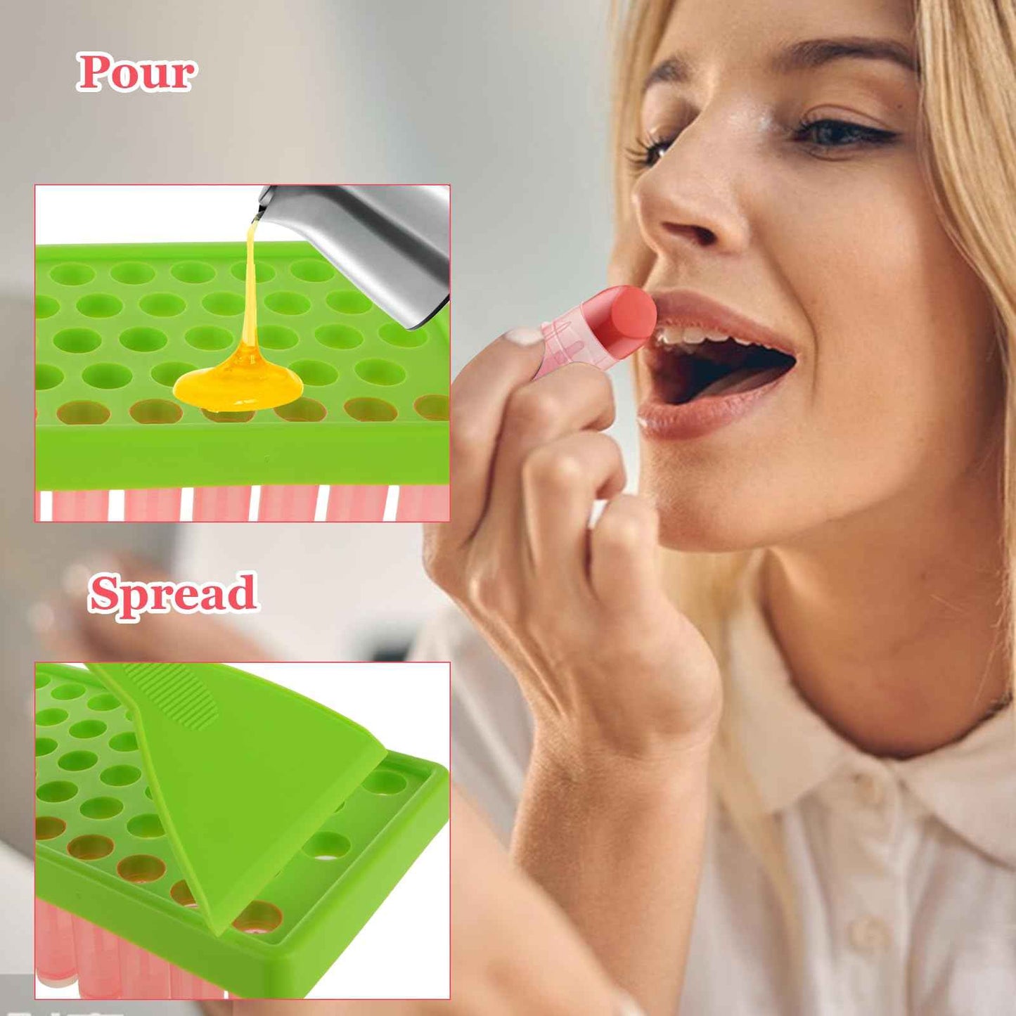 LANIAKEA 100PCS Lip Balm Tubes with Filling Tray and Spatula Set, Clear Containers with Pink Caps, Empty Chapstick Tubes Bulk for DIY Lipstick Homemade 3/16 Oz (5.5 ml)