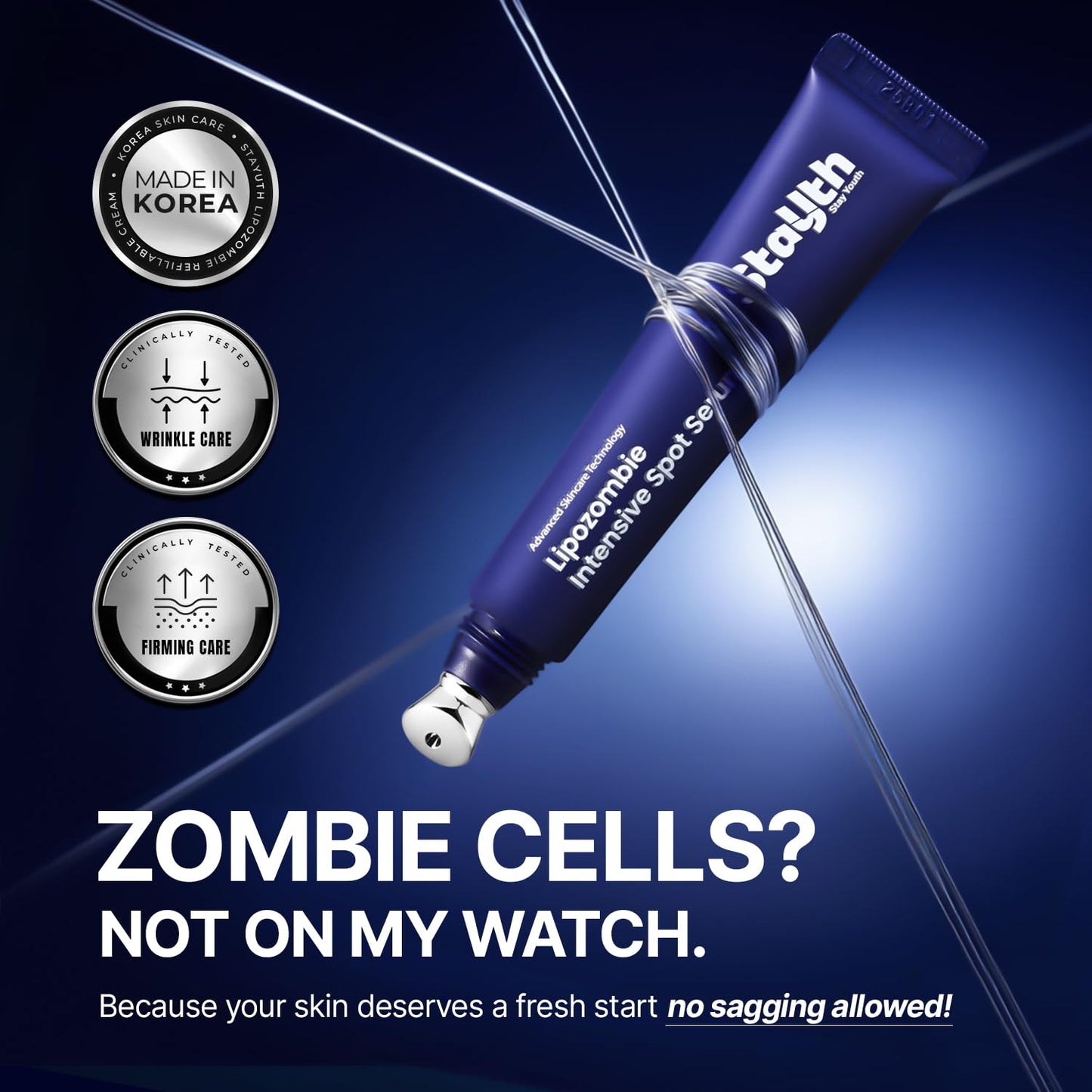 StayUth Lipozombie Intensive Spot Serum – Slow Aging Peptide Serum with Liposome Technology, Targeted Firming Care for Fine Lines, Eye Bags & Skin Texture, with Cooling Metal Applicator