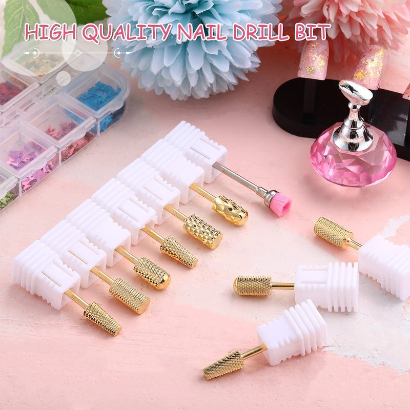Honoson 10 Pcs Nail Drill Bits Set, 3/32 Inch Cuticle Tungsten Carbide Bit for Nail Drill Nails, File Remove Acrylic Gel Polish Manicure Pedicure Tool for Salon Home Supplies(Gold)