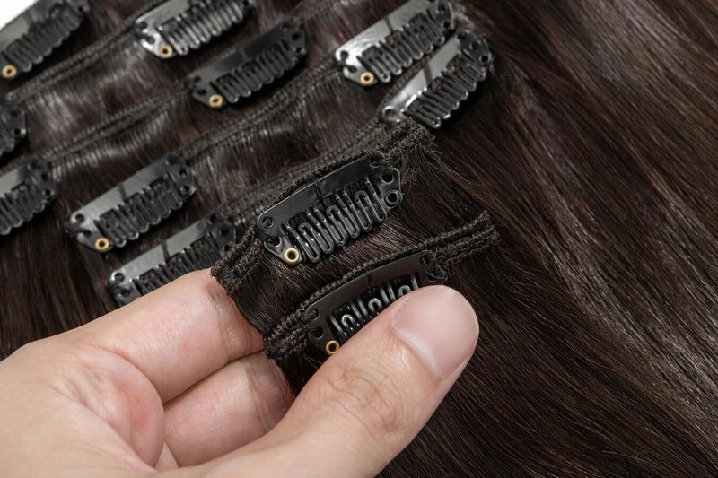 Remy Hair Extensions - Clip-In Human Hair Extensions in Nut Brown | 16 Inch, Straight, 125g, 7 Pieces