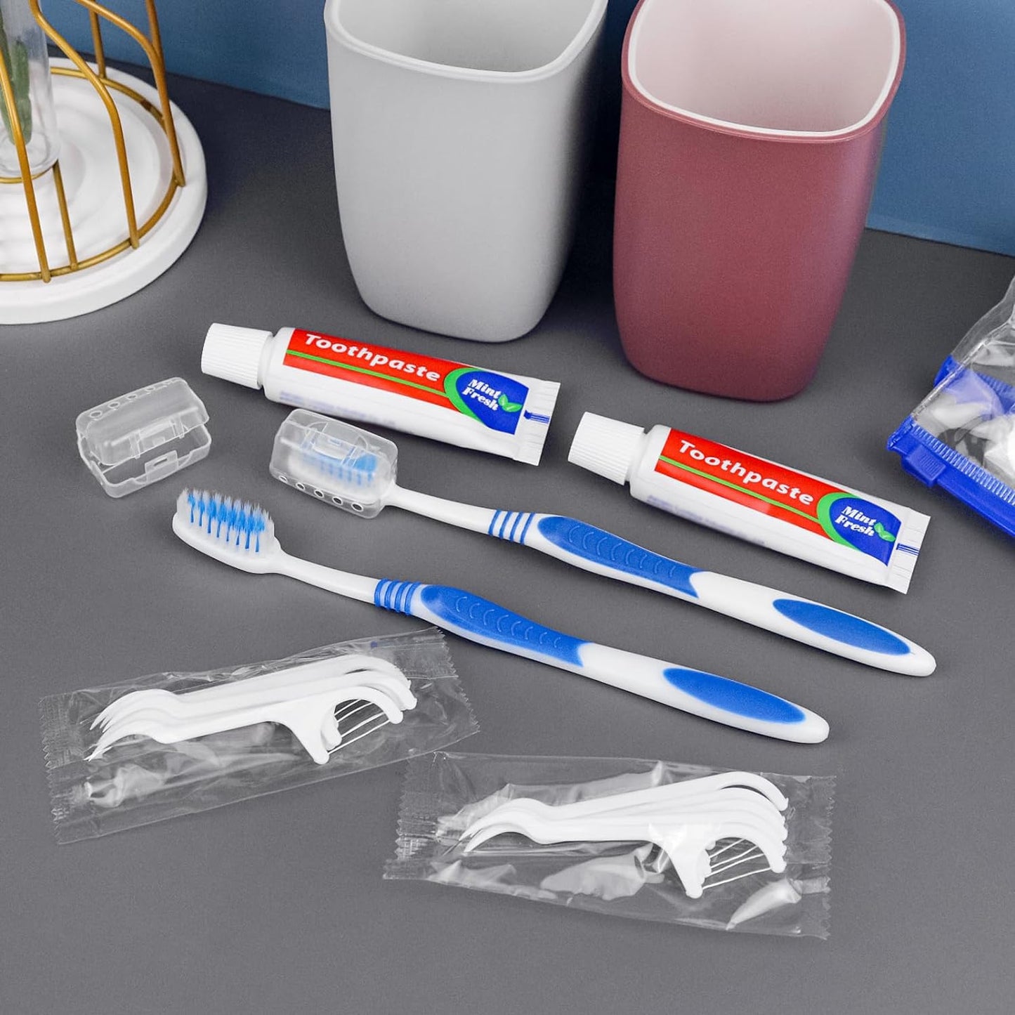 SLequipo 30 Disposable Toothbrushes with Toothpaste Set, Travel Kit Plastic Zip Bag,Toothbrush Head Cover, Bulk Toothbrush for Homeless,Travel,Hotel,Guest
