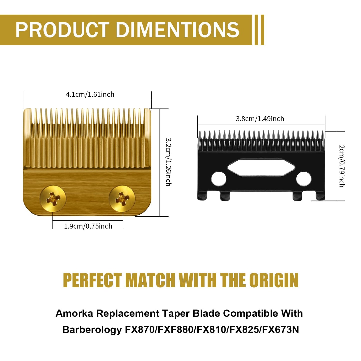 Amorka FX802G Replacement Blades for FX870 Clippers, Replacement Clipper Blades Compatible with Barberology FX870/FXF880/FX810/FX825/FX673N, Gold