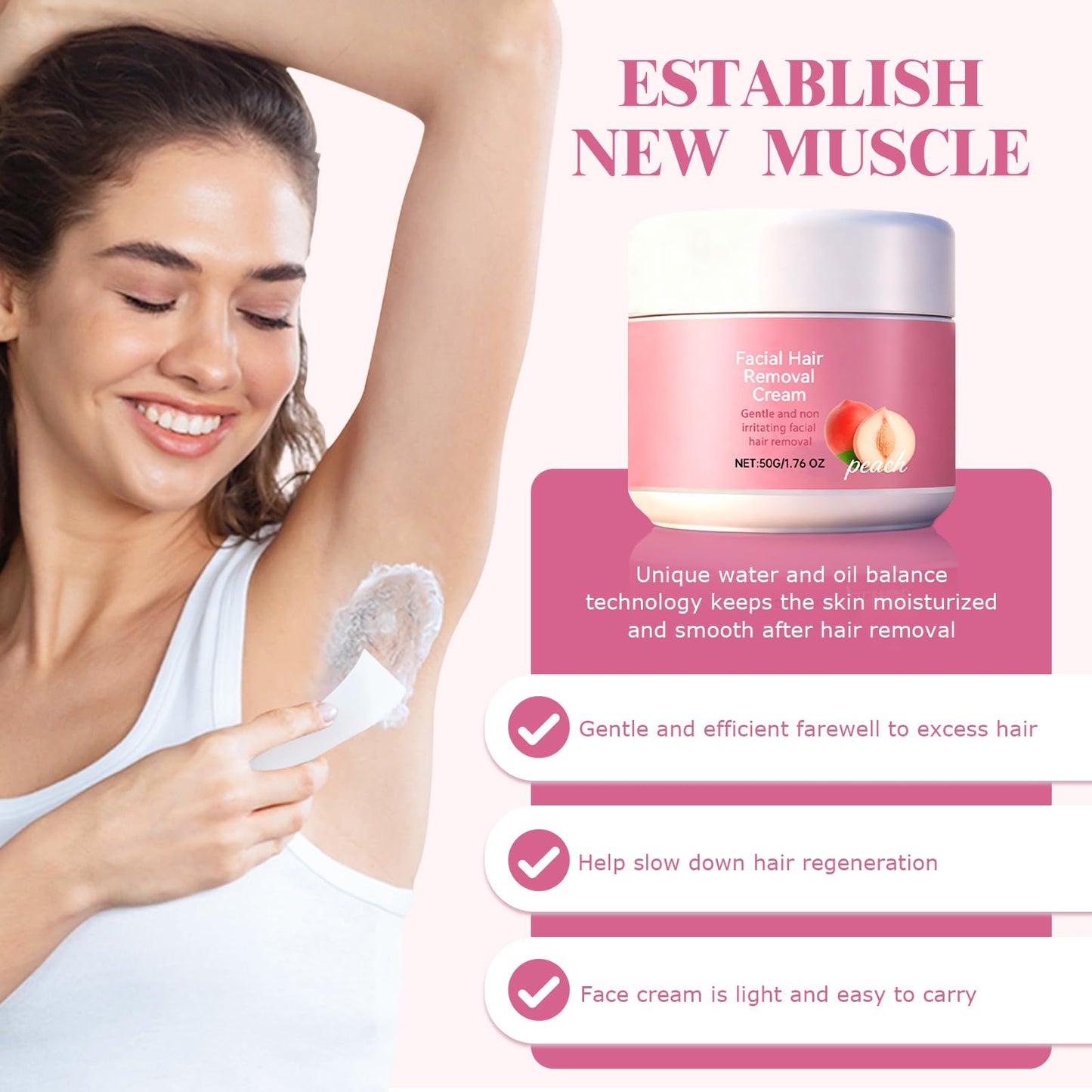 2PC Facial Hair Removal Cream, Natural Aloe Vera & Chamomile Quick Gentle Fast-Acting Hair Remover Cream for Face & Lip, Moisturizing Nourishing Non-sticky, Effectively smooths skin (2)