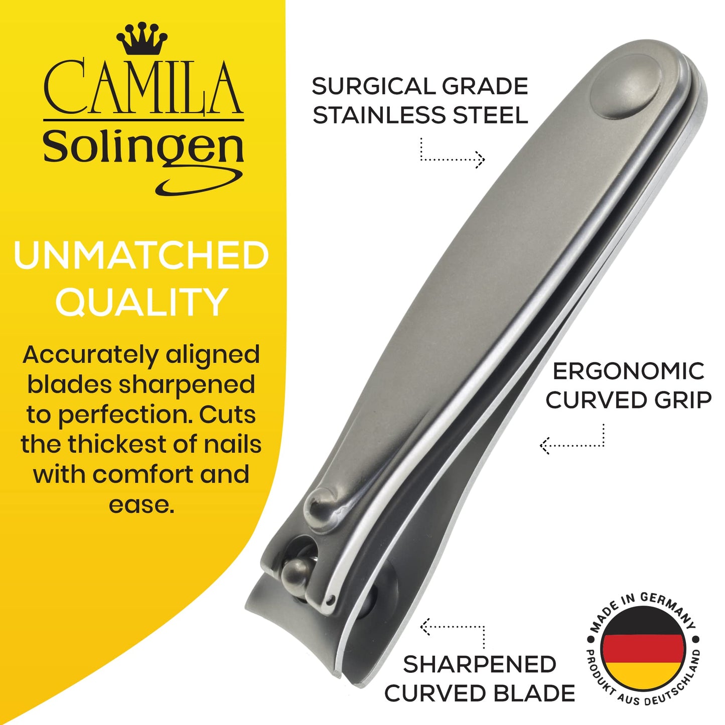 Camila Solingen CS15 3" Fingernail Clipper and Toenail Clipper for Manicure and Pedicure - Professional Nail Clippers with Precision Super Sharp Blades - German Carbon Steel Cuticle Trimmer