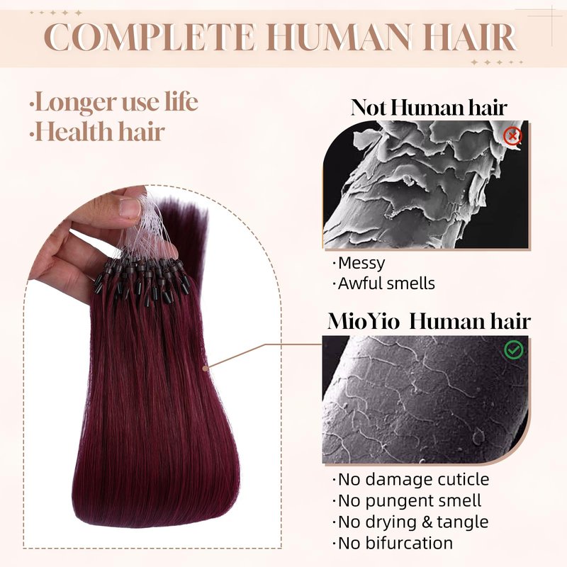 MioYio Microlink Hair Extensions Human Hair 99j Red 30g/38s/Pack 18inch Microbead Micro Loop Hair Extensions Real Human Soft and Glossy Longer Life
