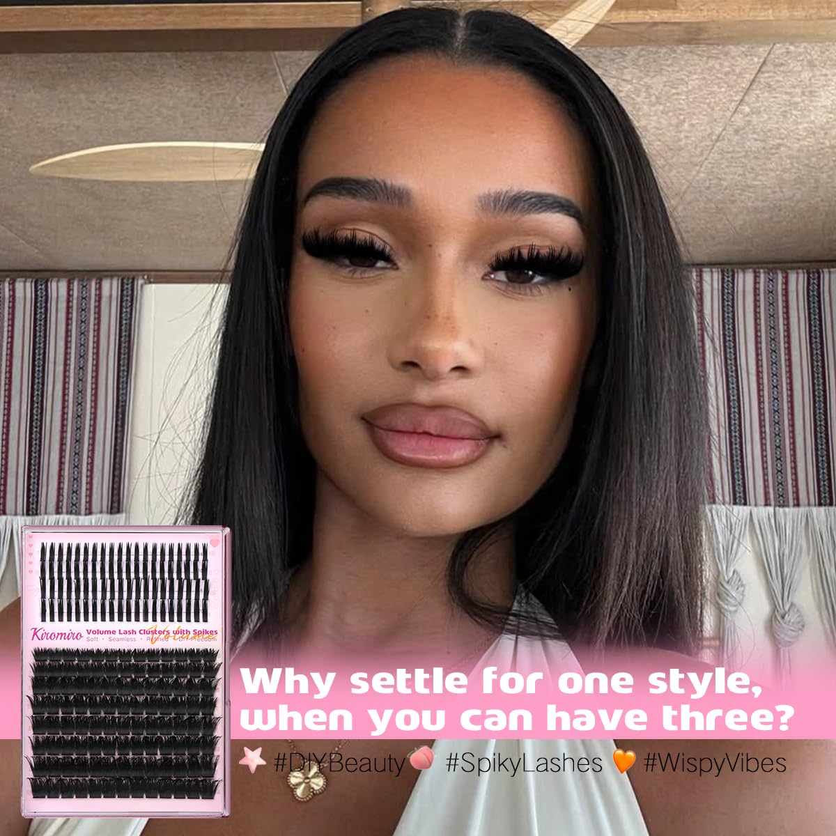 Kiromiro Lash Clusters With Spikes Fluffy Cluster Eyelash Extensions 10-18mm Volume Eyelash Clusters DIY Thick Cluster Lashes with 14-20mm Spikes Lash Clusters