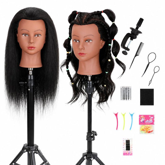 Mannequin Head Human Hair with Ttipod Stand, 100% Real Human Hair for Braiding, Cosmetology Hair Mannequin Head for Hair Styling with Adjustable Stand Tripod