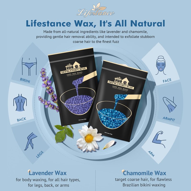 Lifestance Complete Home Waxing Kit, L1 Hard Wax Warmer for Hair Removal, Brazilian Bikini Wax Kit for Women Men, 59 Items, No-Mess Silicone Liner, Wax Heater, Hot Wax Pot for Body Leg Face Eyebrow