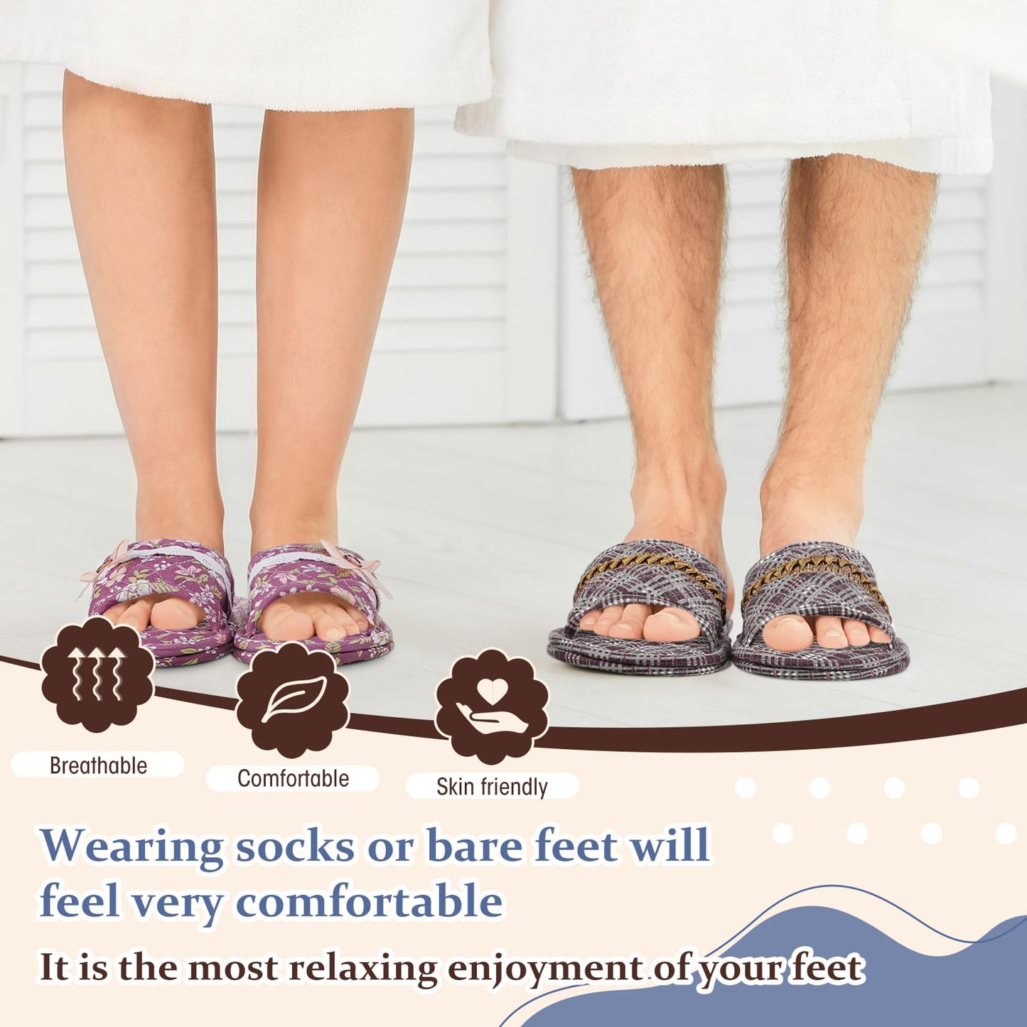 Mepase 8 Pairs Cotton House Indoor Slippers for Guests Washable Home Open Toe Floral Slippers for Women Men