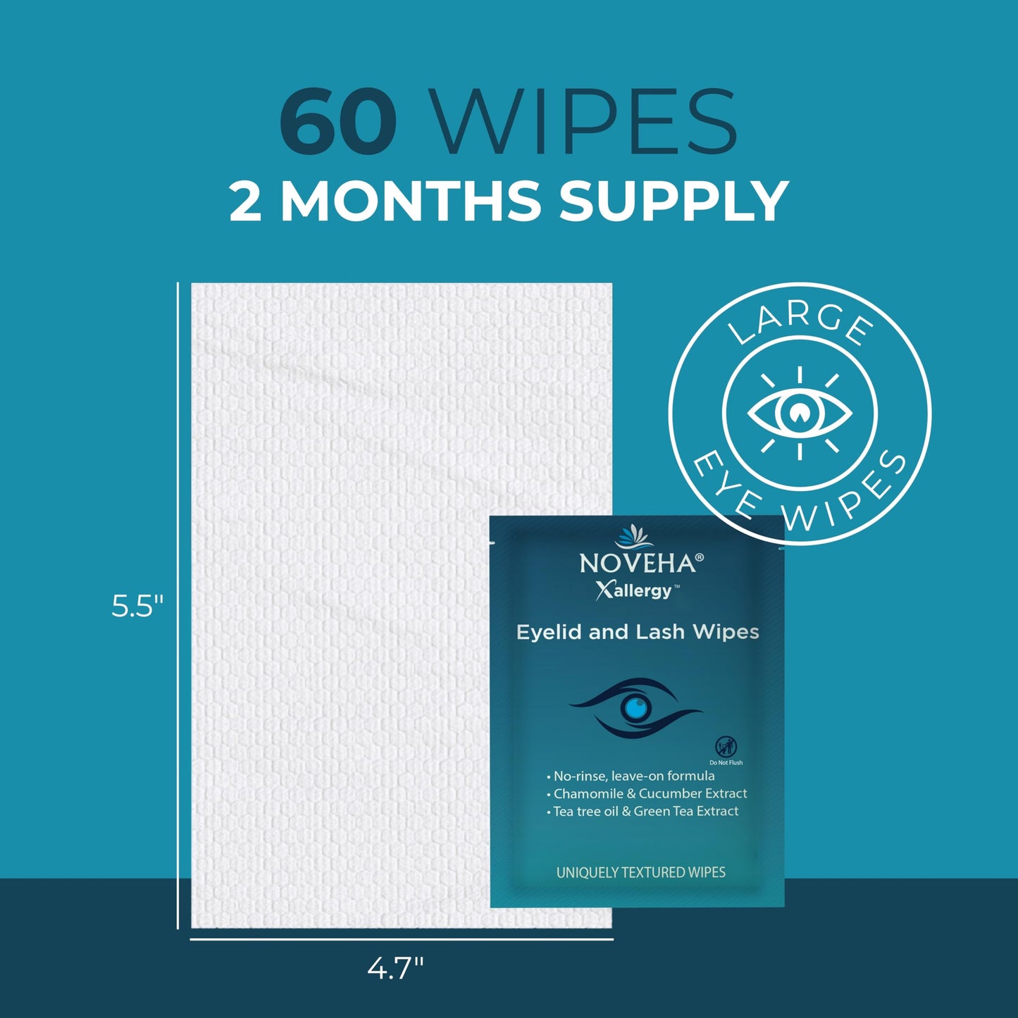 NOVEHA 60Pcs Allergy Relief Eyelid Wipes | Pre-moistened Hypoallergenic Eye Cleansing Pads, Reduce Itchiness, Redness & Discomfort Caused By Allergy, Clean, Soothe & Remove Debris (1 Pack)