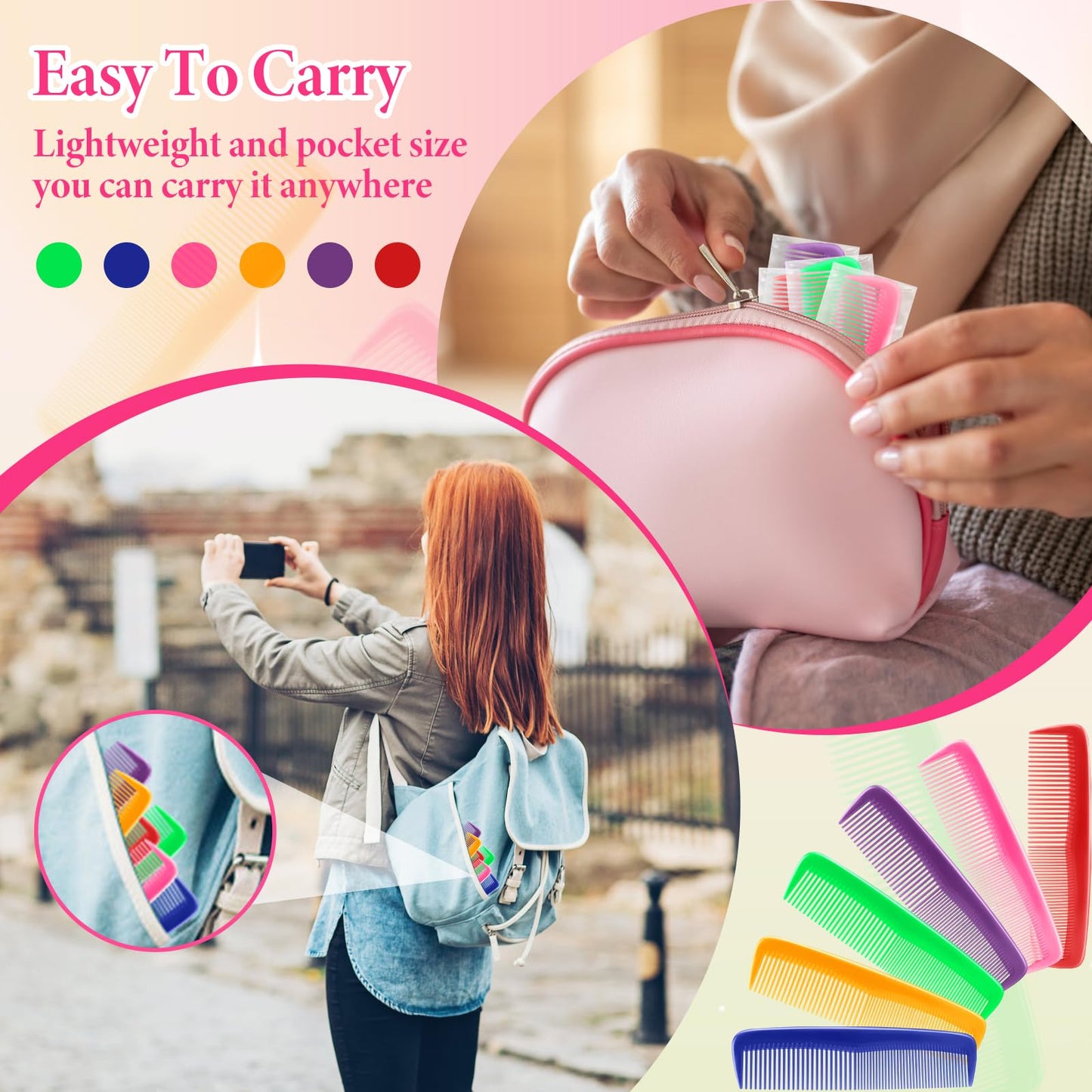 NICEMOVIC 120 Packs Hair Comb Bulk Set, Pocket Travel Hair Combs for Operation Bulk Christmas Child, Colorful Coarse & Fine Tooth Comb for Women, Individually Wrapped Bulk Comb for Homeless Charity