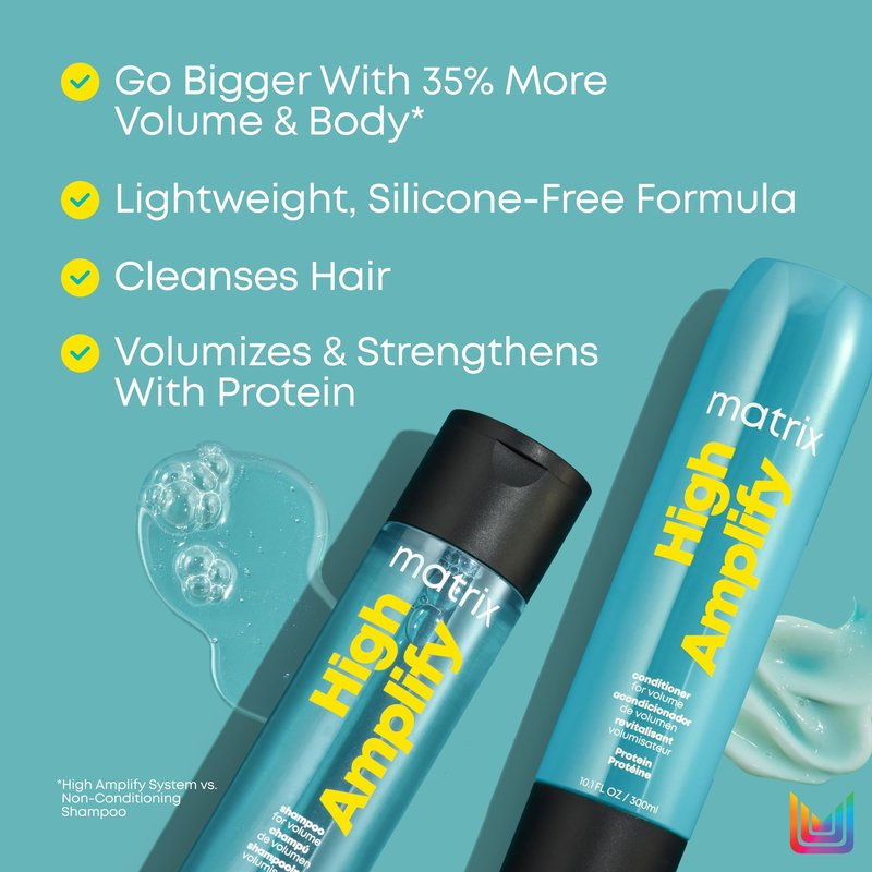 Matrix High Amplify Volumizing Shampoo & Conditioner Set - Cleanses and Provides Lightweight Conditioning With Protein, Lasting Volume & Strengthening, Silicone-Free, For Fine & Limp Hair, 10.1 FL Oz