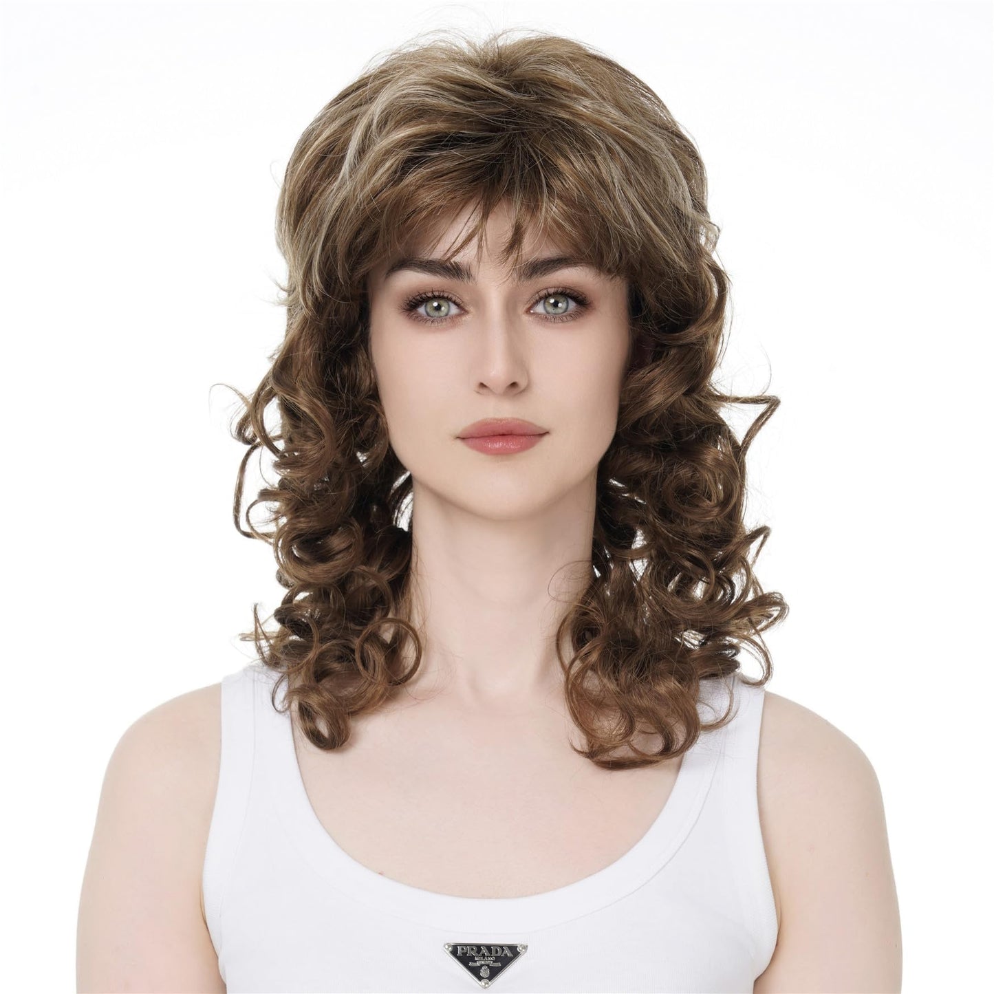 Aimole Women Long Curly Synthetic Wigs Natural Soft Wig (12TT26 Brown Highlighted)