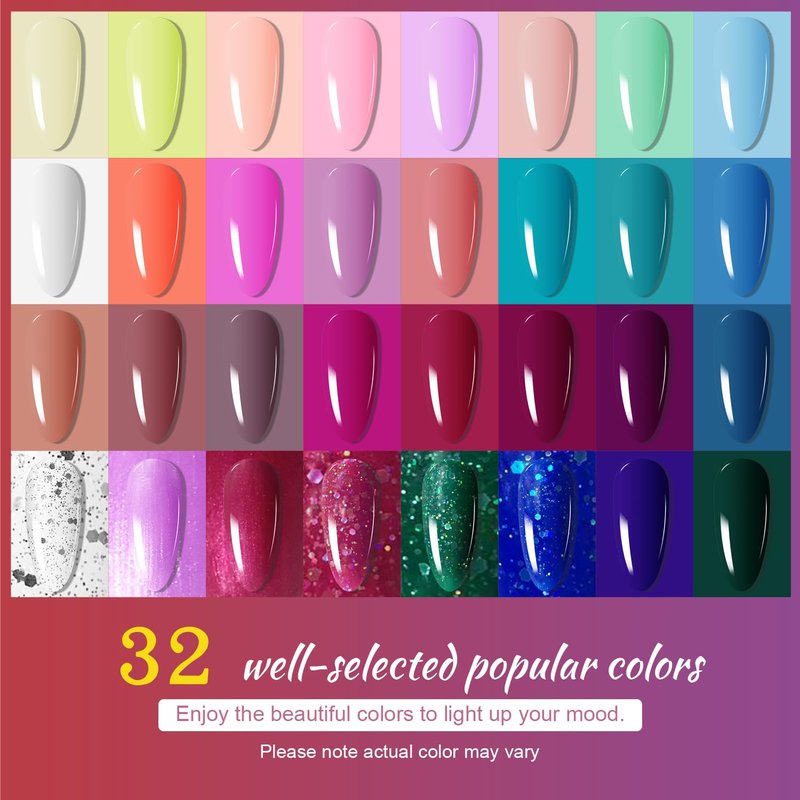 Gel Nail Polish Kit - 32 Colors with UV Light | Soak Off Nail Art Set for DIY Manicure