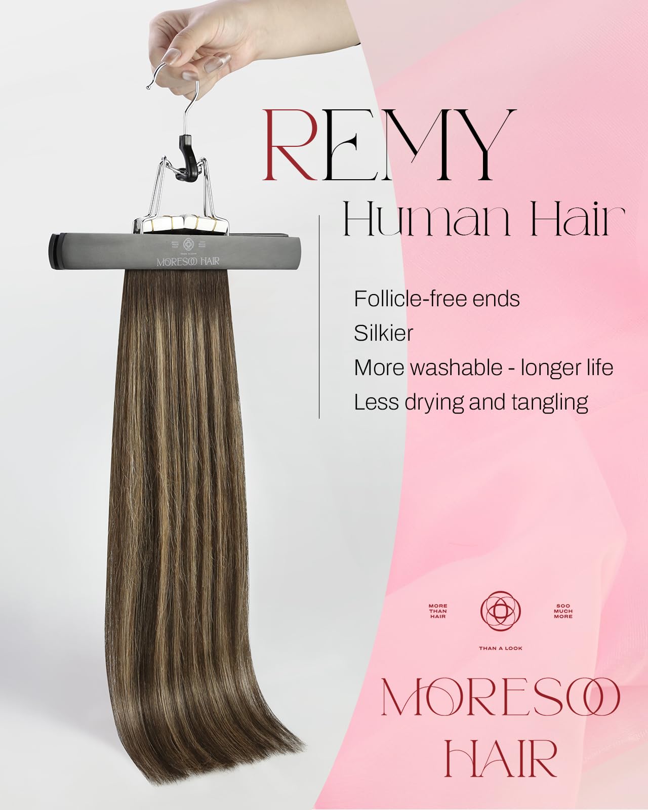 Moresoo Tape in Hair Extensions Human Hair Ombre Tape in Extensions Human Hair Balayage Brown to Caramel Blonde with Brown Hair Extensions Glue in Real Human Hair Extensions 18 Inch #4/27/4 20pcs 50g