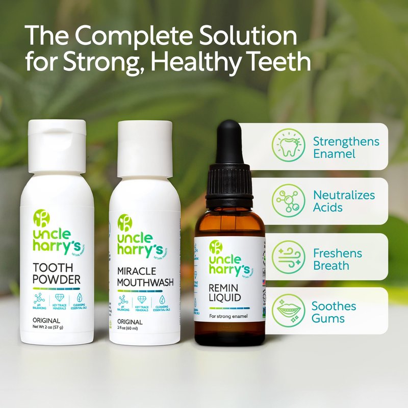 Uncle Harry's Natural Remineralization Kit for Tooth Enamel & Mineral - 3 Products Strengthen Weak Enamel & Correct Oral Care Issues (1 kit)