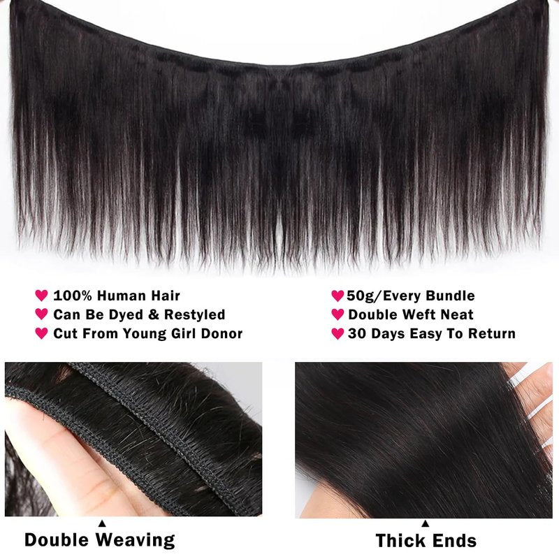 Afrodiva Straight 3 Bundles Human Hair 14 16 18 Inch 100% Unprocessed Brazilian Virgin Human Hair Bundles Double Weft Weave Bundles Straight Hair 70g/Bundle Hair Natural Color