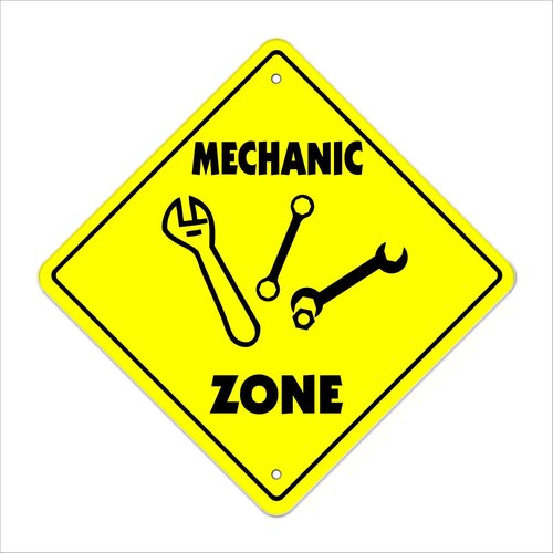 Mechanic Crossing Sign Zone Xing | Indoor/Outdoor | 12" Tall Wrench Oil Change Tools fix Repair