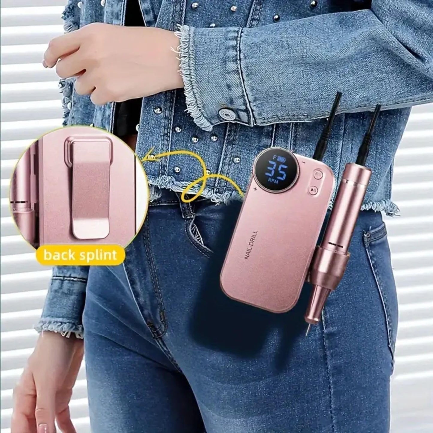 Rechargeable Nail Drill Machine for Acrylics - 35,000 RPM Professional E File with 8 Bits & LCD Display, Ultra-Quiet Electric Nail File for Salon & Home Manicure/Pedicure