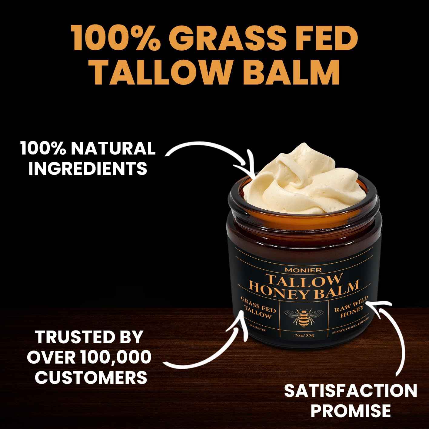 Tallow and Honey Balm for Face, Beef Tallow for Skin, Moisturizer with 100% Organic Grass-Fed Beef Tallow & Raw Wild Honey - Natural Formula for Dry & Sensitive Skin (Unscented)