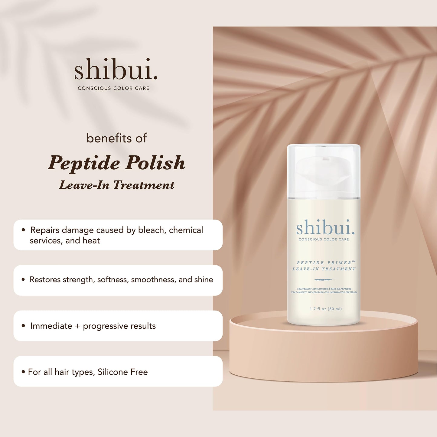 Shibui Peptide Primer Leave-In, Fortifies & Enhances Shine, for Chemically- and Color-Treated Hair, 1.7 Fl Oz