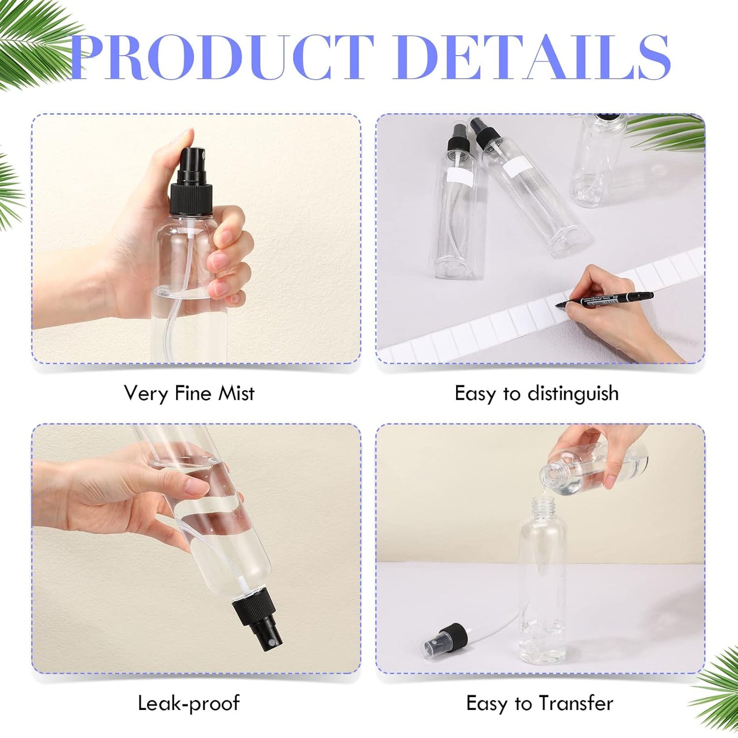 32 Pcs 8 oz Fine Mist Spray Bottles | Clear Refillable Plastic Travel Sprayers for Oils & Perfumes